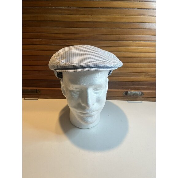 Stefeno Sport Italian Striped Textured Newsies Newsboy Hat Blue/Gray SZ 57 M